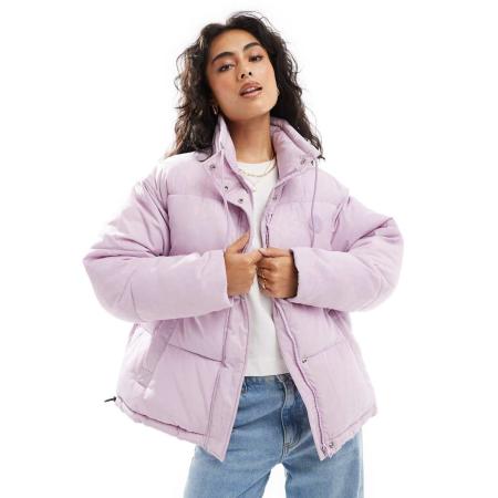 HUGO Blue Falena Puffer jack in roze met print-Paars