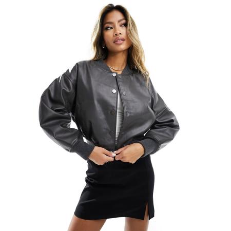 River Island Cropped bomberjack in donkergrijs