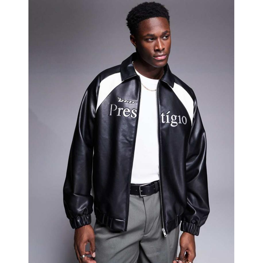 ASOS DESIGN - Oversized motocross jack van imitatieleer in zwart Zwart