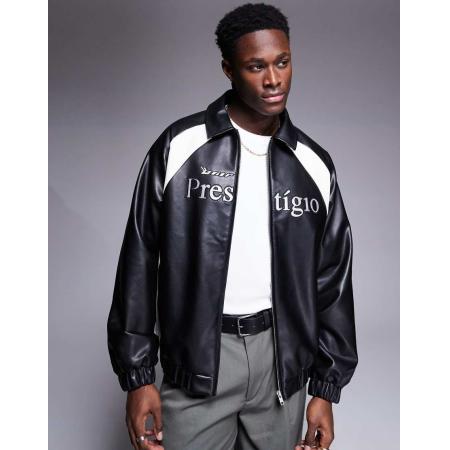 ASOS DESIGN - Oversized motocross jack van imitatieleer in zwart