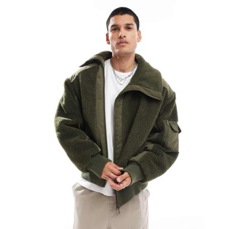 COLLUSION Pilotenjas met contrasterende panelen in kaki-Bruin