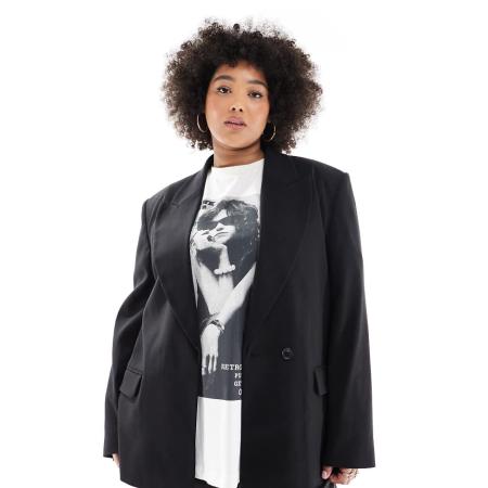 ASOS DESIGN Curve Double breasted blazer met schoudervullingen in zwart
