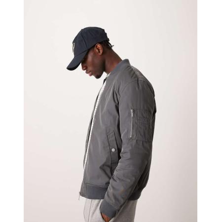 New Look - Gewatteerd bomberjack in donkergrijs