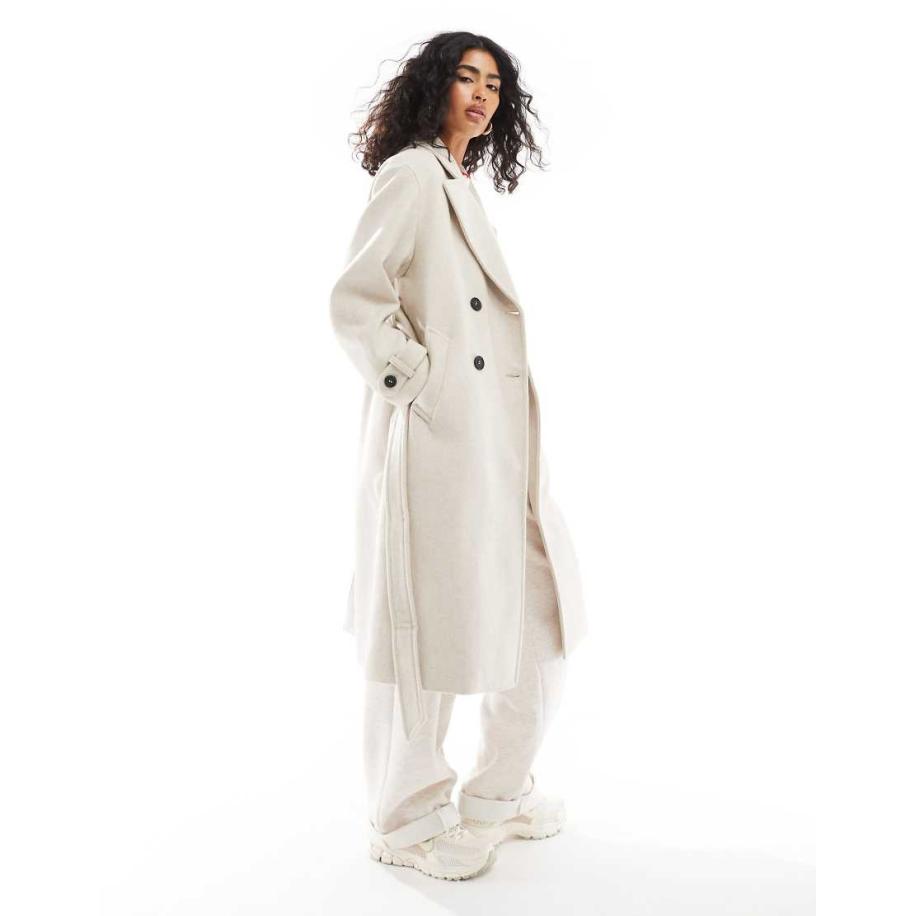Bershka Trenchcoat van wol in stone-Neutraal Multicolor
