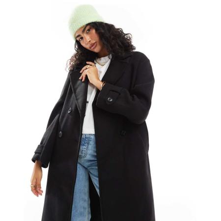 Bershka Wollen trenchcoat-Zwart