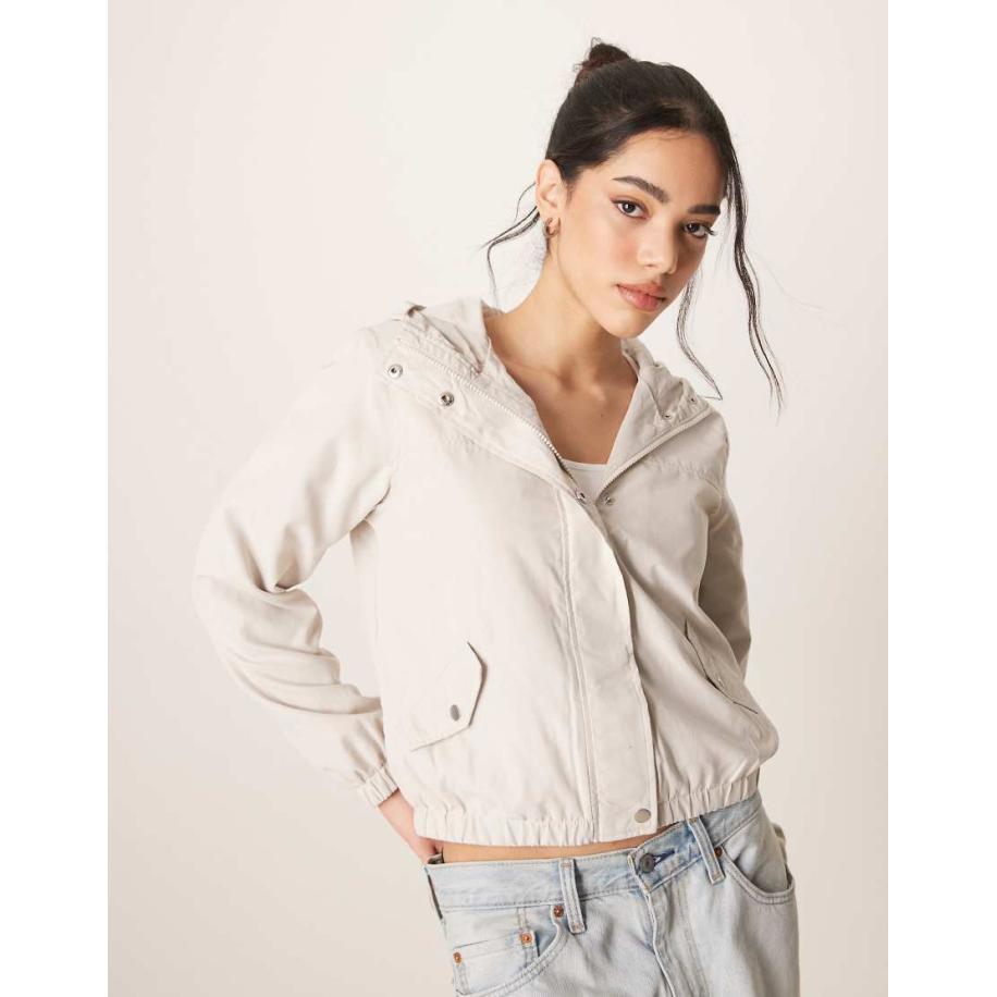 JDY Cropped lichtgewicht jack met capuchon in beige-Neutraal Multicolor