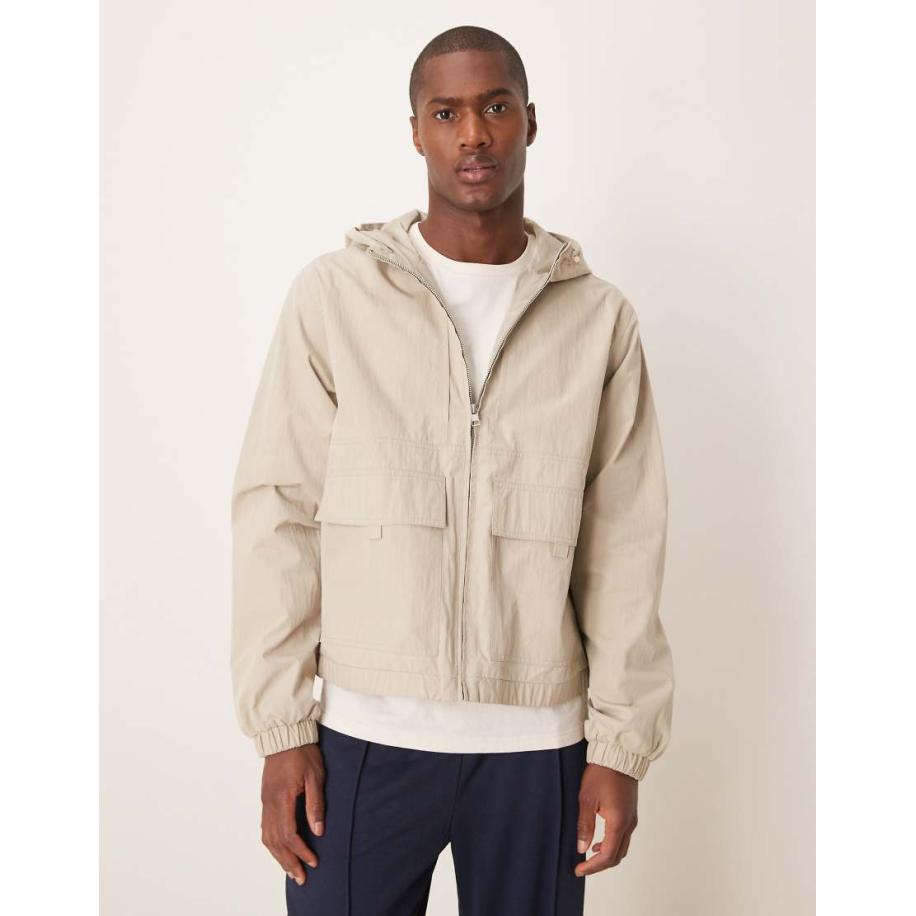 ASOS DESIGN - Windjack met capuchon in stone-Neutraal Multicolor