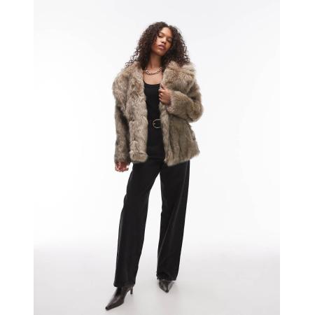 Topshop Middellange jas van imitatiebont in lichtbruin