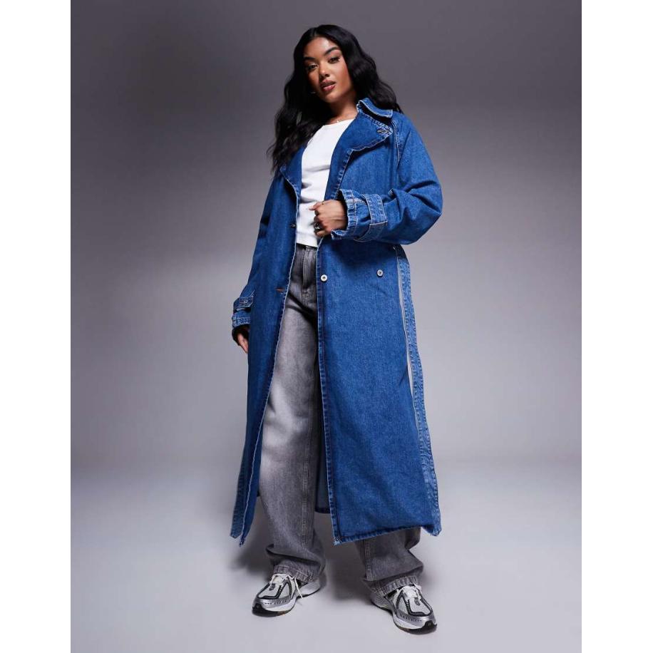 Hugo Blue Garena Oversized denim trenchcoat in blauw Blauw