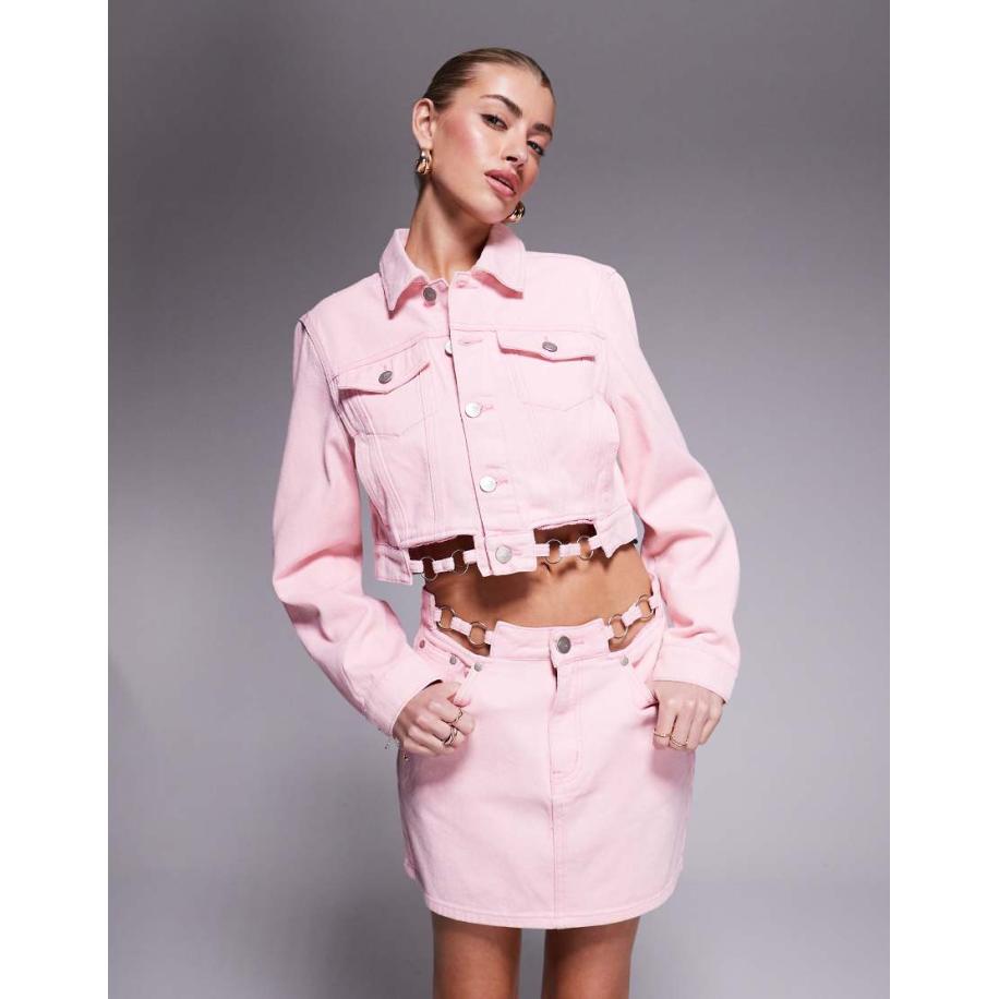 Liquor N Poker Denim jack met metalen details in roze acid wash Roze