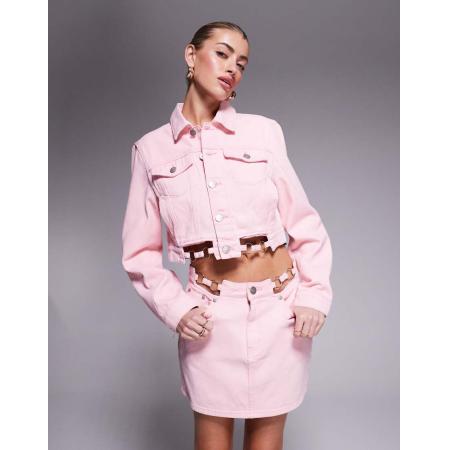 Liquor N Poker Denim jack met metalen details in roze acid wash