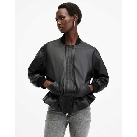 AllSaints Sofi Leren bomberjack in zwart