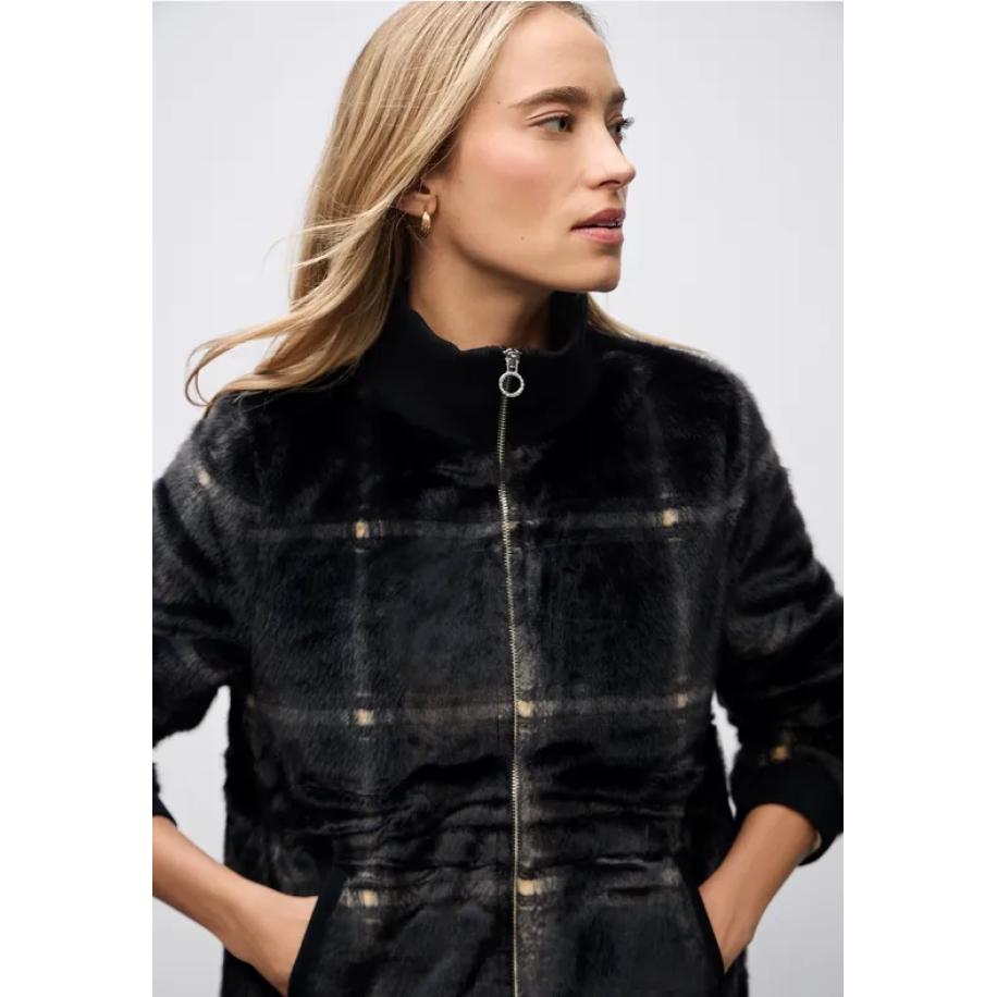 Street One Geruite jas van imitatiebont Zwart