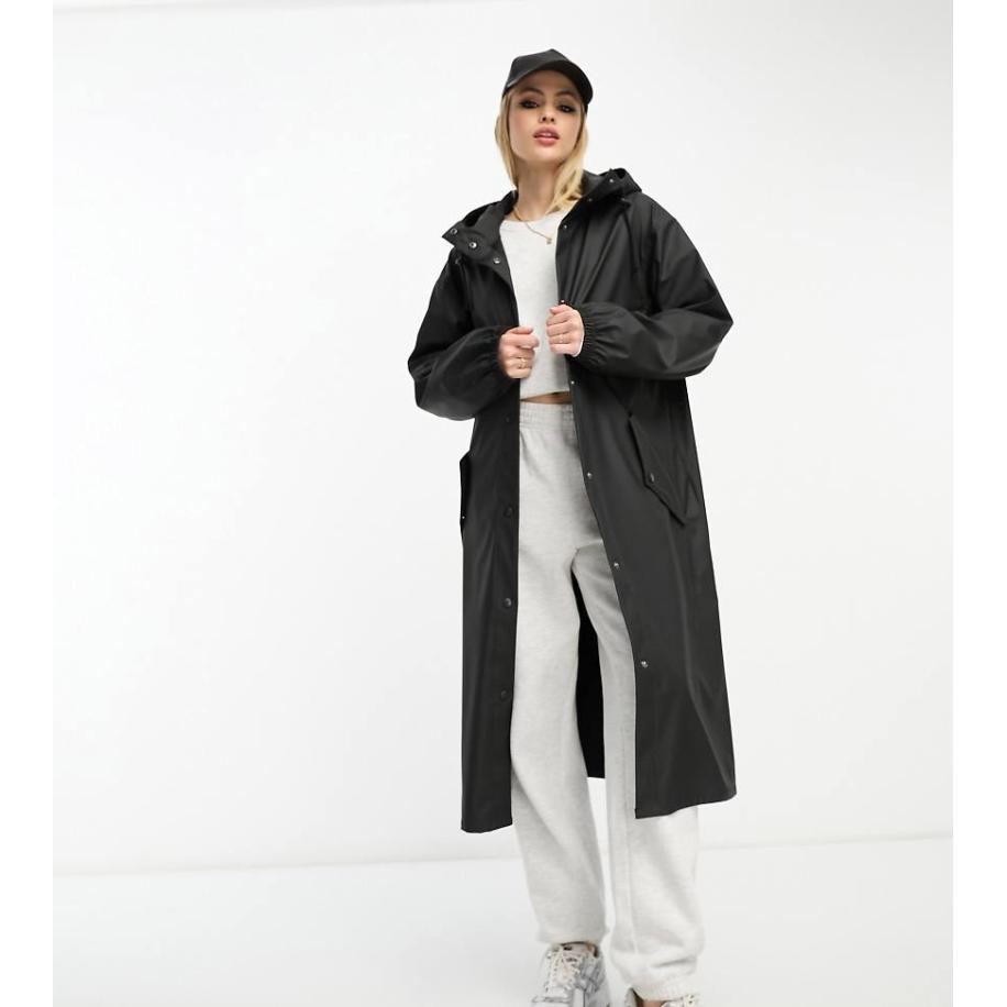 ASOS DESIGN Tall Rubberen regenparka in zwart Zwart
