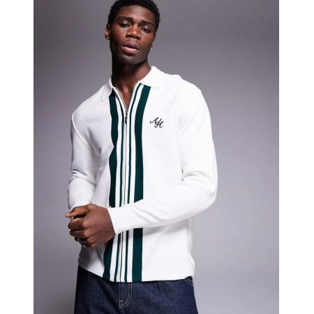 Alma de Ace - Gebreid jack met gestreept detail en logo in crème-Wit