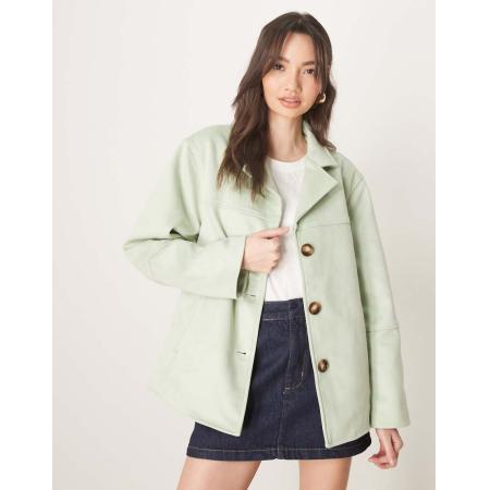 ASOS DESIGN Jack van imitatiesuède met knopen aan de voorkant in pastelgroen