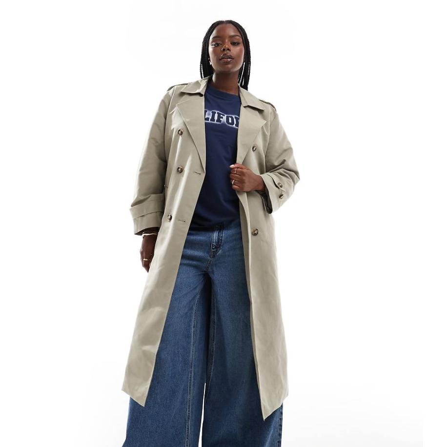 Vero Moda Curve Trenchcoat met lange pasvorm en ceintuur in stone-Neutraal Multicolor