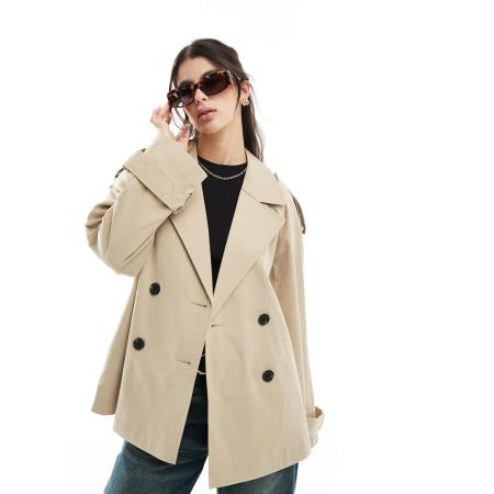 ASOS DESIGN Korte trenchcoat in stone-Neutraal