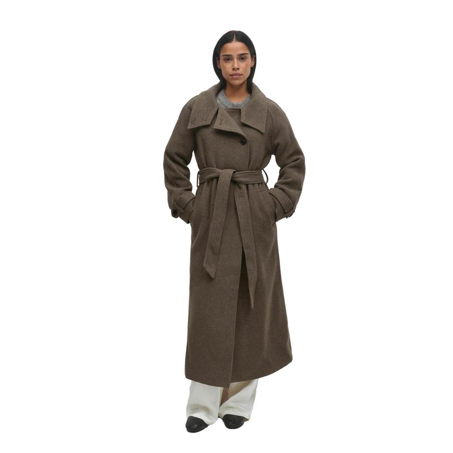 Gina Tricot Belted Wool Blend Jas Bruin