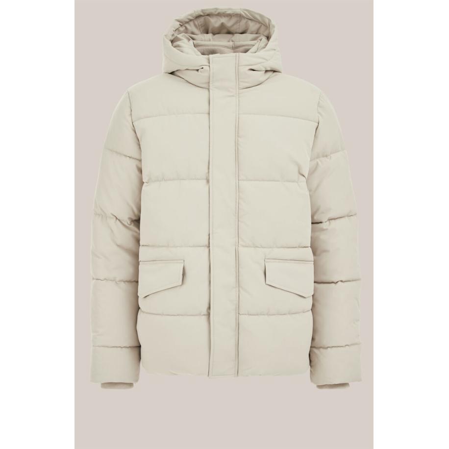 WE Fashion Heren pufferjas - Regular fit - Beige - Maat: XS Bruin
