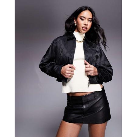 HUGO Red Aleria Jack van satijn met patroon in dezelfde tint in zwart