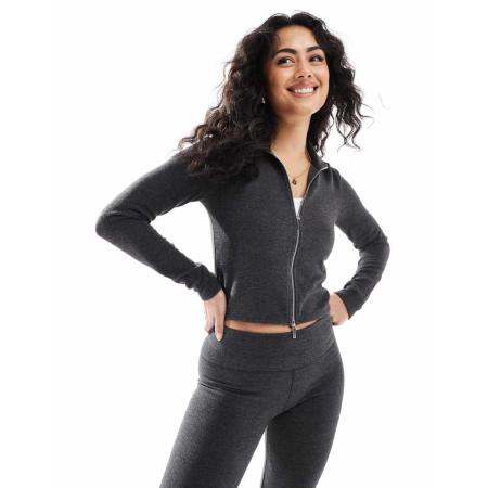 Stradivarius Jack met dubbele rits in grijs, deel van co-ord set