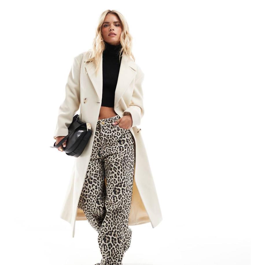 Miss Selfridge Petite Nette jas met riem en overslag in crème-Wit Wit