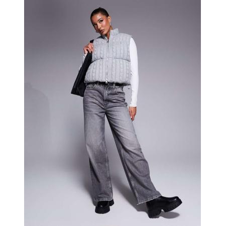 The Couture Club Kabelgebreide bodywarmer in gemêleerd grijs