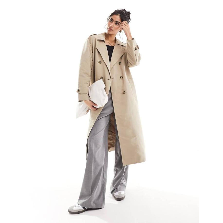 Vero Moda Trenchcoat met lange pasvorm en riem in stone-Neutraal Multicolor