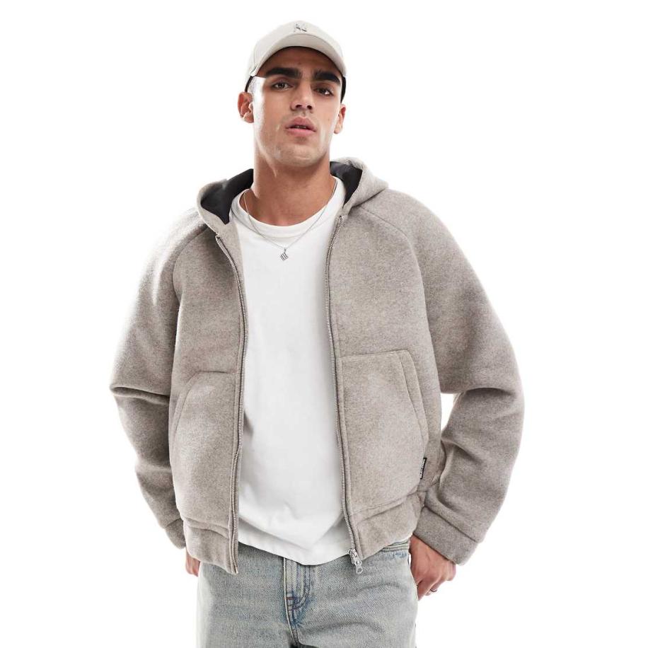 Jack & Jones - Bomberjack met capuchon van wolmix in grijs Grijs