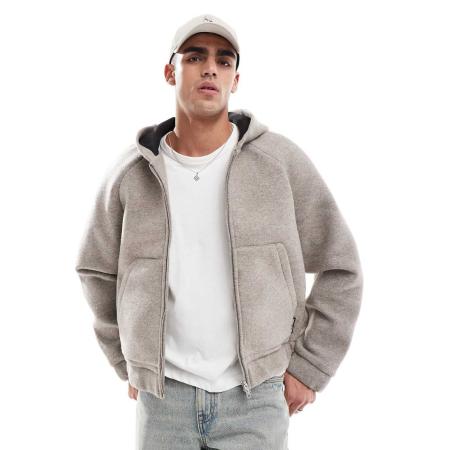 Jack & Jones - Bomberjack met capuchon van wolmix in grijs