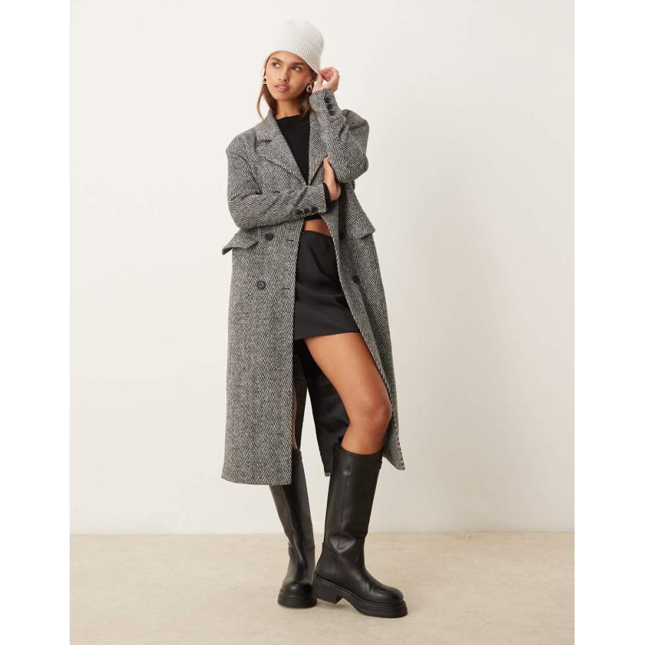 Glamorous Elegante oversized jas met visgraatmotief in zwart en wit Zwart