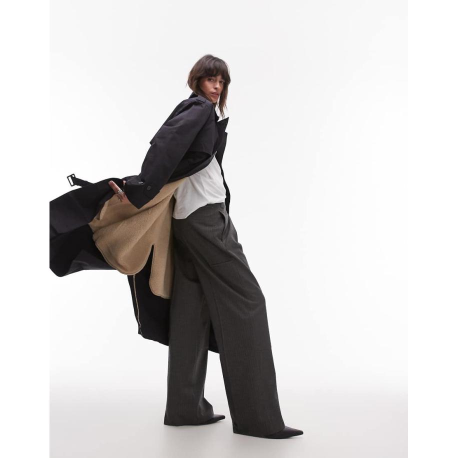 Topshop 2 in 1 trenchcoat met borg in antraciet-Grijs Grijs