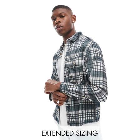 ASOS DESIGN - Recht overshirt van corduroy met onafgewerkte zoom in groen geruit-Zwart