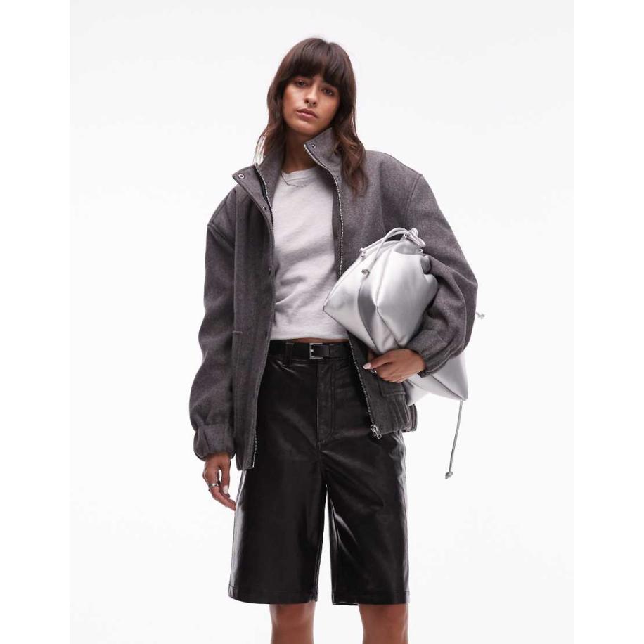 Topshop Bomberjack met wollook in antraciet-Grijs Grijs