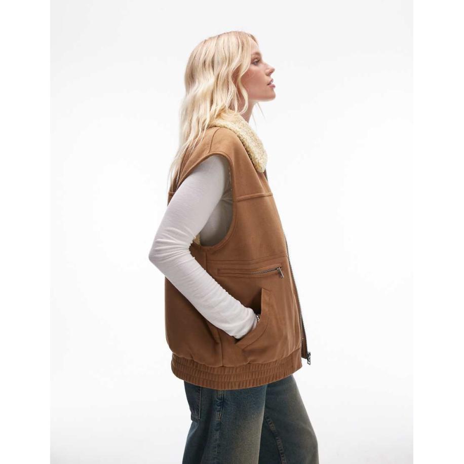 Topshop Bodywarmer van imitatiesuède in lichtbruin Bruin