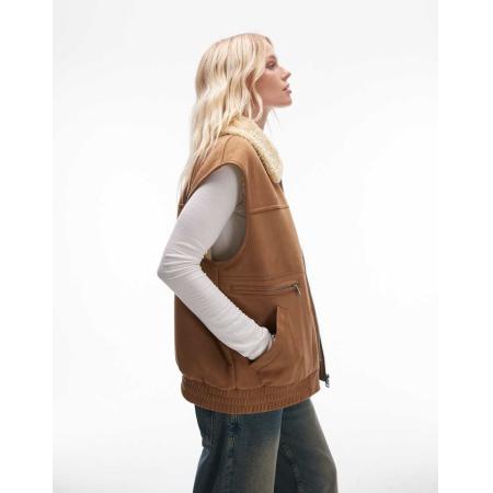 Topshop Bodywarmer van imitatiesuède in lichtbruin