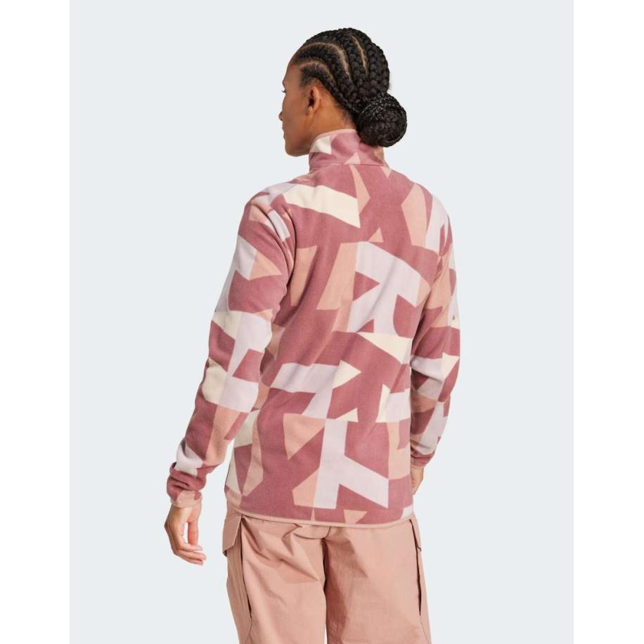 adidas Terrex Fleece jack met rits en print in beige en bordeauxrood-Neutraal Multicolor