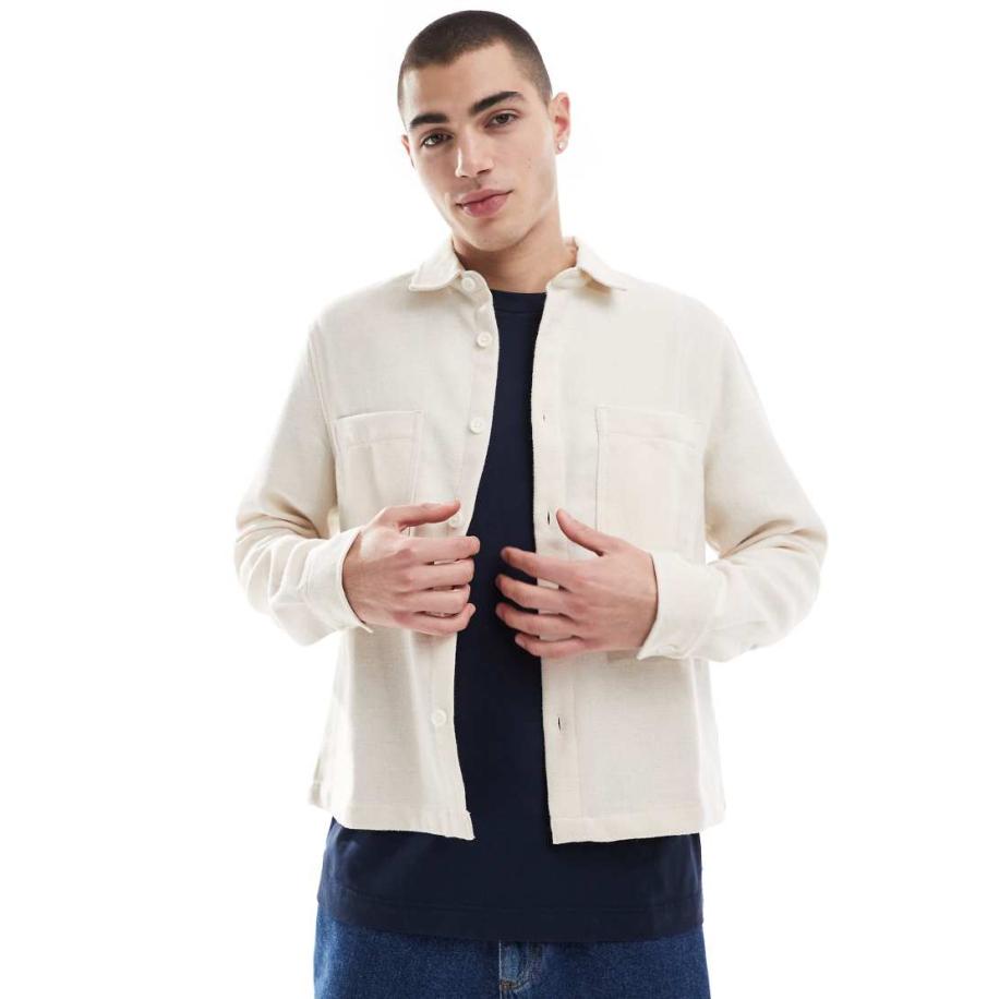 ASOS DESIGN - Recht overshirt van wolmix in donker stone-Neutraal Multicolor