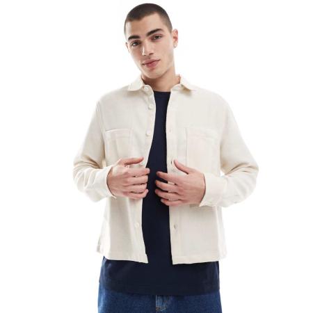 ASOS DESIGN - Recht overshirt van wolmix in donker stone-Neutraal