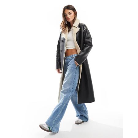 Brave Soul Lange jas van imitatieschapenvacht in zwart