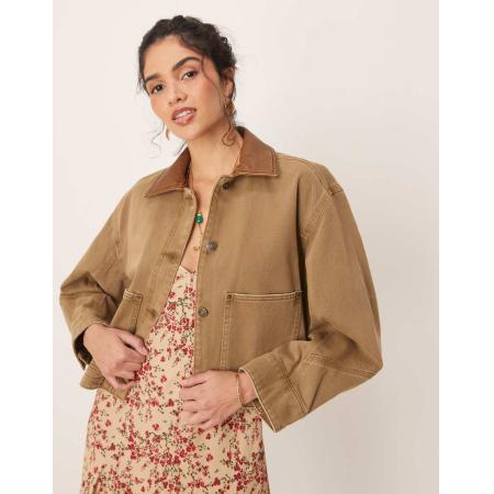 Abercrombie & Fitch Workwear Kort utility denim jack in beige-Neutraal