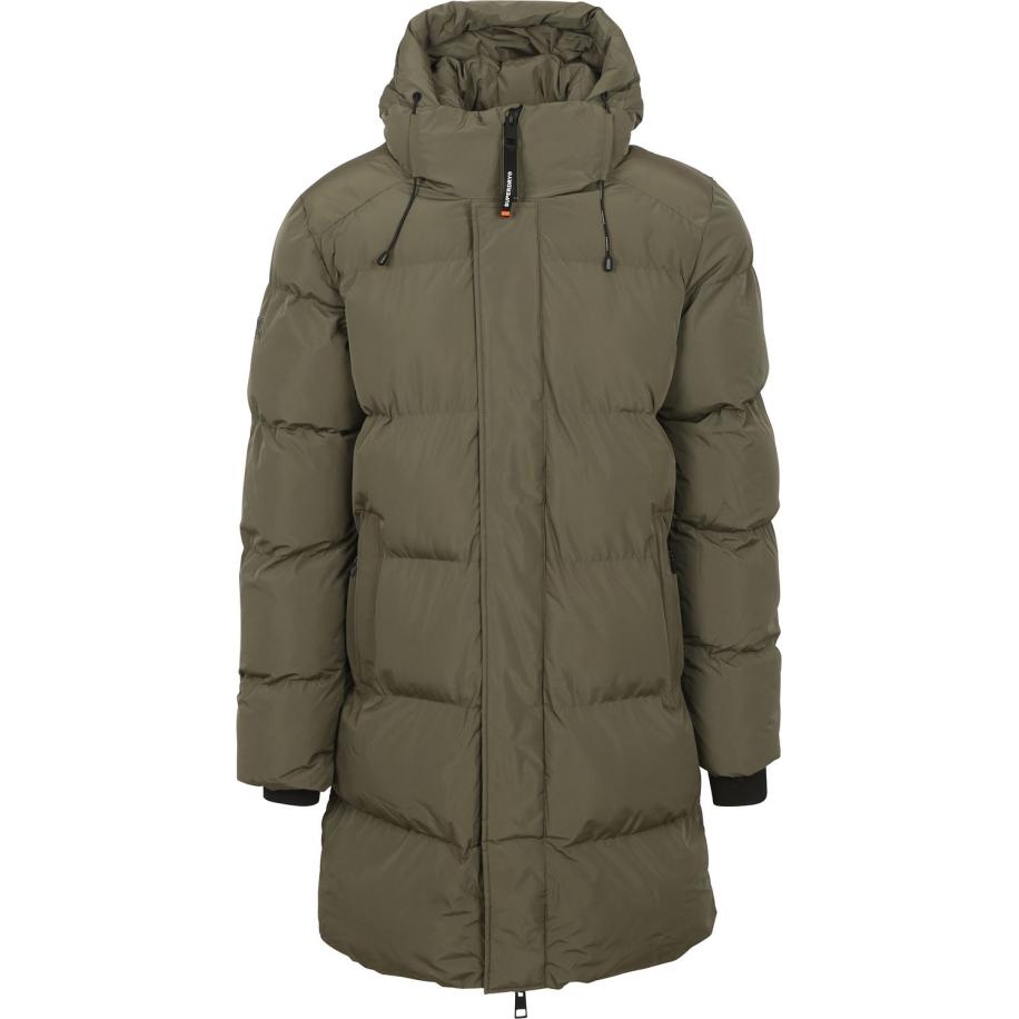 Superdry Lange Pufferjas Hooded Zwart Groen