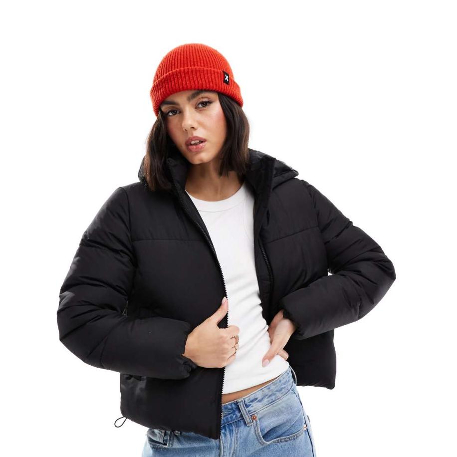 New Look Gewatteerde cropped jas in zwart Zwart