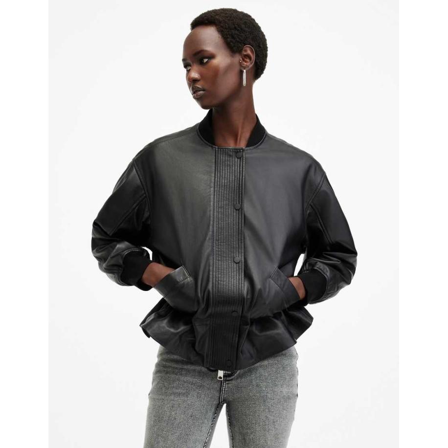 AllSaints Sofi Leren bomberjack in zwart Zwart