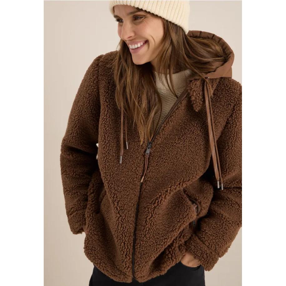 CECIL Teddy overshirt met capuchon Bruin