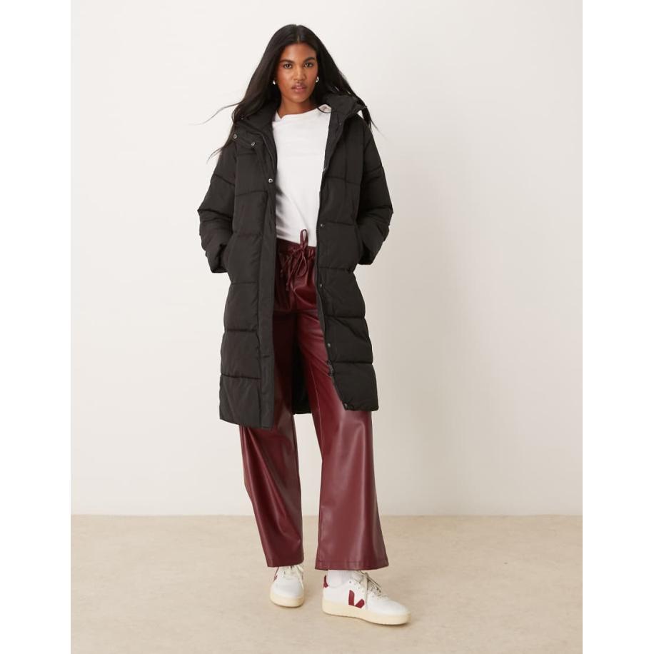 New Look Gewatteerde pufferjas met lange pasvorm in zwart Zwart