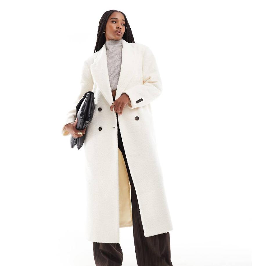 ASOS DESIGN Tall Behaaglijke bouclé dad jas in crème-Wit Wit