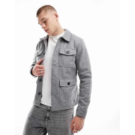 Brave Soul - Shacket met wollook in grijs-Zwart