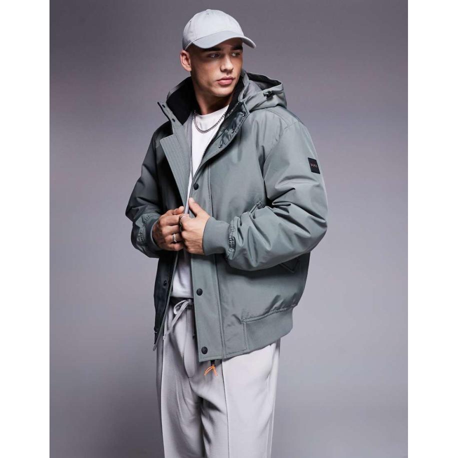 BOSS Orange - Osis - Gewatteerd bomberjack in grijs met capuchon Grijs